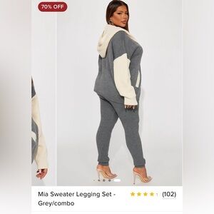 Fashion Nova Cozy Knit Legging Set - Gray and Cream